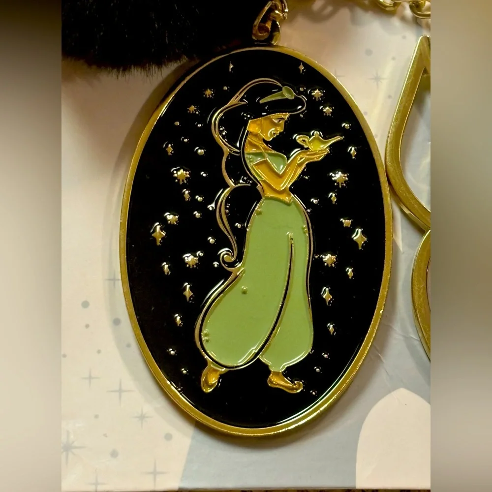 Disney Parks Jasmine Aladdin Bag Charm Keychain with Fuzzy Pom NWT